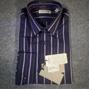 Equilibrio Milano Men’s Button Down Dress Shirt Black Berry Large Long Sleeve